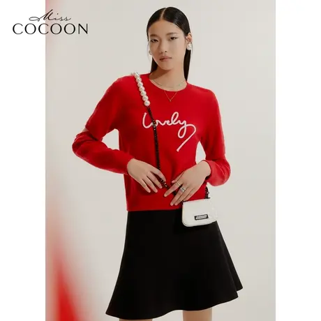 COCOON商场同款2023秋冬新款法式绵羊毛字母印花毛针织衫女商品大图