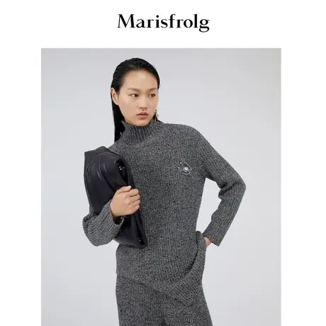 【商场同款】玛丝菲尔毛针织衫21年秋季新款灰色高领女士毛衣商品大图