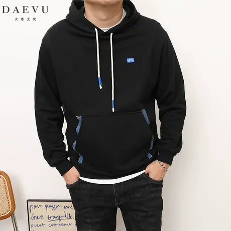大依无忧春秋新款拼接设计大号潮胖子加肥加大码男款套头连帽卫衣商品大图