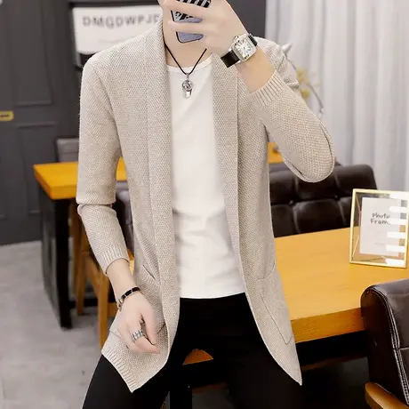 男士中长款针织风衣开衫帅气个性披风发型师秋季薄款大衣外套毛衣商品大图