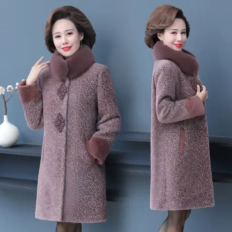 妈妈冬季加绒水貂绒外套2022新款中年女中长款中老年冬装毛呢大衣图片