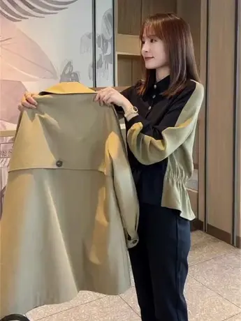 2023新款早春季女款小个子休闲中长款卡其色风衣薄外套春秋款商品大图