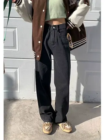 清仓捡漏潮流牛仔裤女新款韩版宽松高腰显瘦复古阔腿直筒裤潮ins商品大图