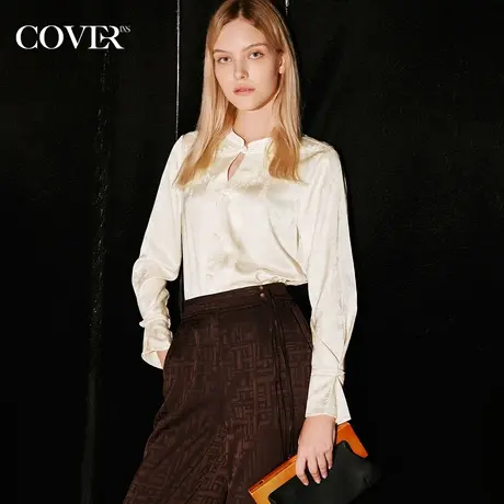 COVER2023秋季新中式双排扣醋酸提花上衣图片