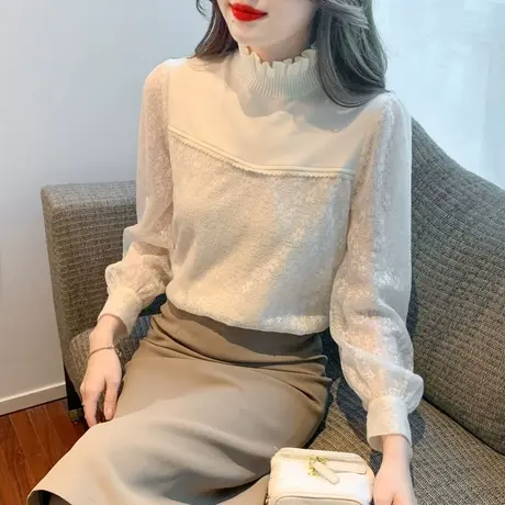 今年流行蕾丝打底衫女秋冬加绒内搭独特上衣超好看洋气减龄茶里茶图片