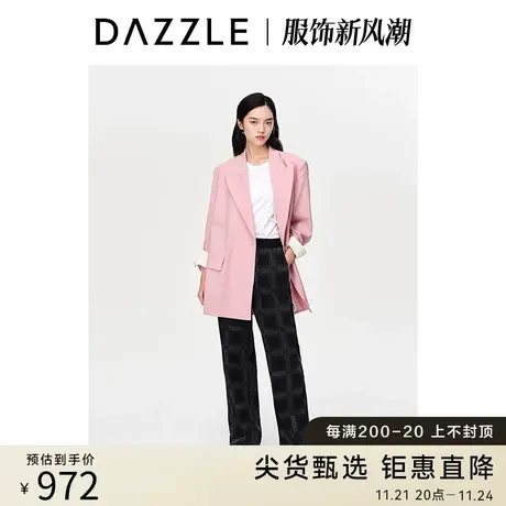 DAZZLE地素奥莱23春装新款黑色松紧腰格纹水洗刺绣牛仔阔腿裤裤子图片