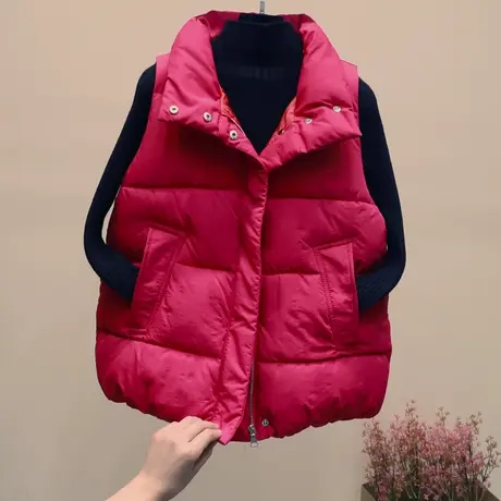 立领面包马甲女春装短款2023新款韩版时尚宽松羽绒棉马夹亮色坎肩商品大图