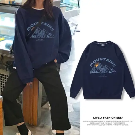 日系古着vintage卫衣女大码宽松ins潮薄款慵懒风长袖早秋chic上衣商品大图