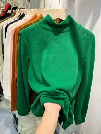 欧货双面德绒针织衫半高领加厚磨毛女上衣2023冬季新品内搭打底衫图片