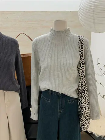 秋冬2023年新款韩国简约半高领修身软糯内搭针织毛衣打底衫上衣图片