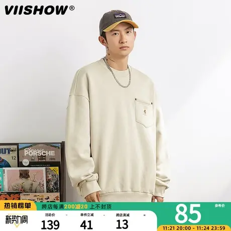 VIISHOW卫衣男款夏季休闲日系宽松口袋圆领卫衣男生长袖潮牌上衣图片