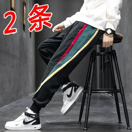 痞帅灯芯绒裤子男韩版潮流百搭夏季宽松九分休闲潮牌工装长裤束脚商品大图