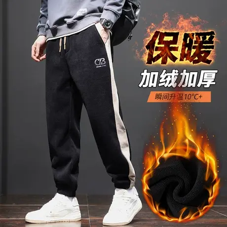 冬季加绒男裤子秋冬款男生条纹加厚休闲裤2024年新款束脚运动卫裤图片