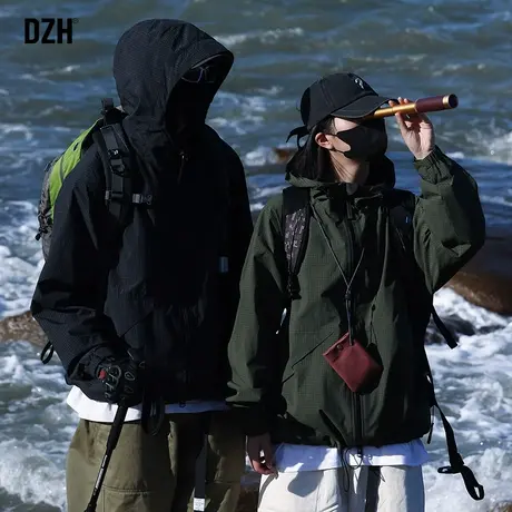 情侣防风冲锋衣男款秋季潮牌男装2024新款休闲外套男潮高级感夹克商品大图