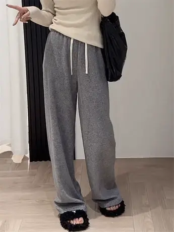 毛巾裤女秋冬慵懒软糯灰色休闲裤加厚直筒糯米裤加绒裤子女秋冬款图片