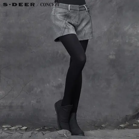 sdeer圣迪奥女装写意印画纹饰肌理时尚短裤S15480918商品大图