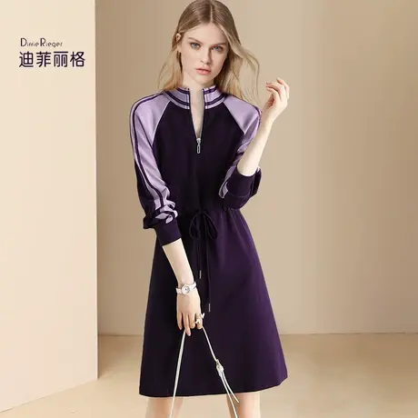 迪菲丽格欧美复古运动风针织连衣裙女2024春季新款通勤百搭毛衣裙图片