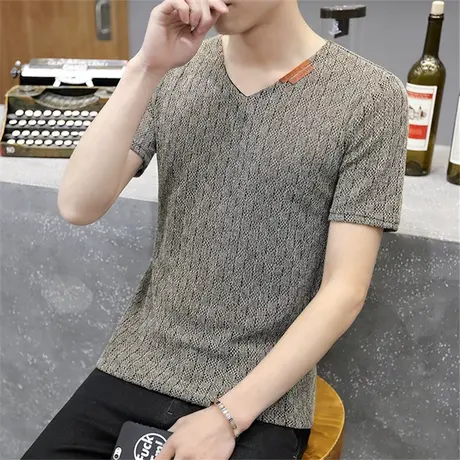 大码男装潮牌针织衫2024早春半袖男加肥加大韩版男生夏季短袖T恤商品大图