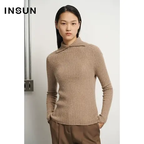 INSUN恩裳冬季修身线条纯色毛针织衫图片