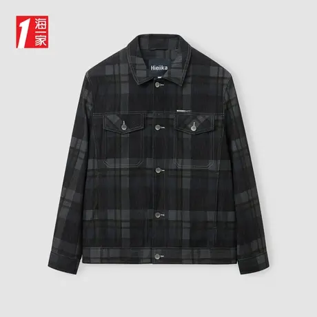 海一家时尚格纹外套2024春季新款简约翻领青年日常休闲男士夹克商品大图