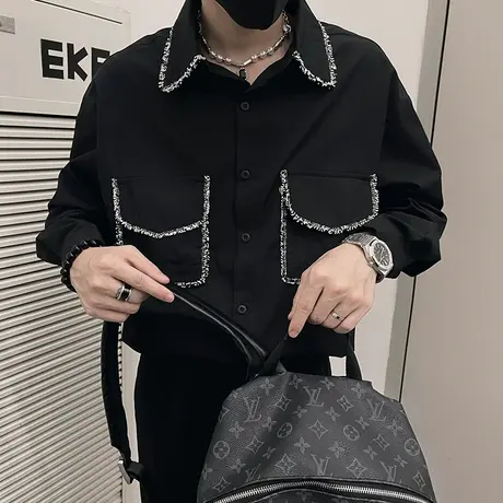 长袖衬衫春秋季宽松休闲重磅小香风高级感痞帅衬衣发型师寸衫秋装图片