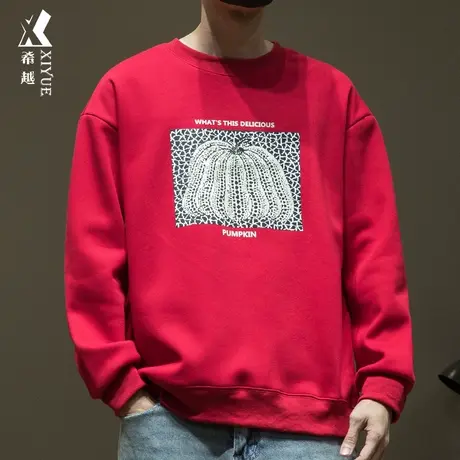 新年系列 爆款南瓜银狐绒打底卫衣男冬季宽松大码本命年红色加厚商品大图