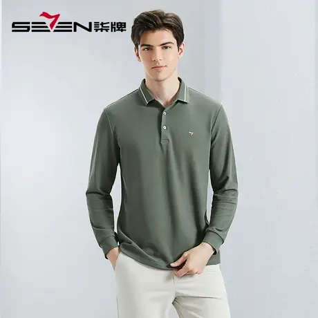 【不变形领】柒牌男装长袖polo衫男2024春季新款商务休闲翻领体恤图片