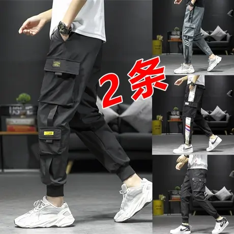 工装裤男士春款韩版潮流宽松直筒长裤束脚裤子潮牌百搭哈伦九分裤商品大图