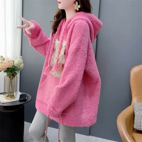 洋气减龄甜美圈圈纱连帽毛衣女秋冬2023年新款宽松慵懒风加厚外穿图片