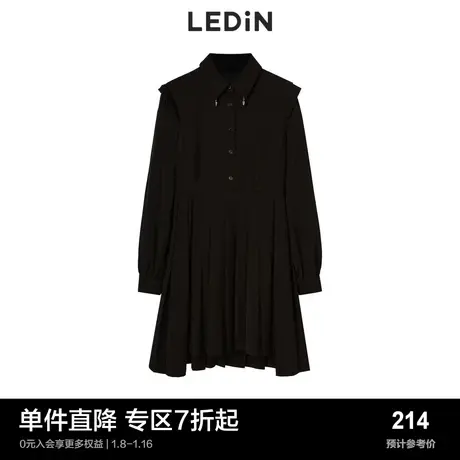 乐町学院蝴蝶结连衣裙冷淡风金属黑色裙子C2FAC4302商品大图