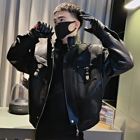 皮衣外套男春季2024新款美式重磅个性痞帅潮牌小众立领机车服夹克图片