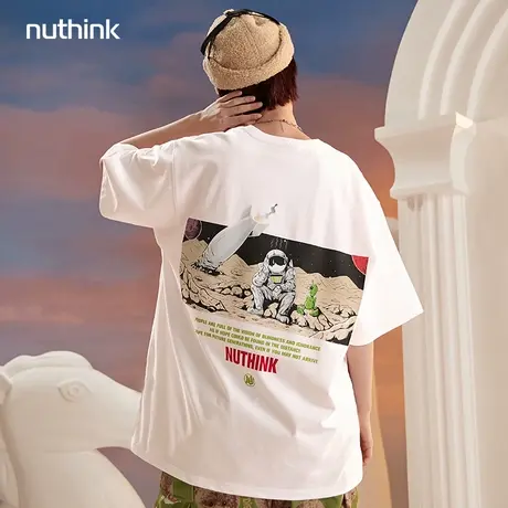 港风高街ins太空人宇航员印花短袖T恤男潮日系oversize情侣装夏季商品大图