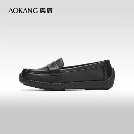 【门店发货】奥康女鞋 2024春季新款中老年真皮浅口乐福鞋妈妈鞋商品大图