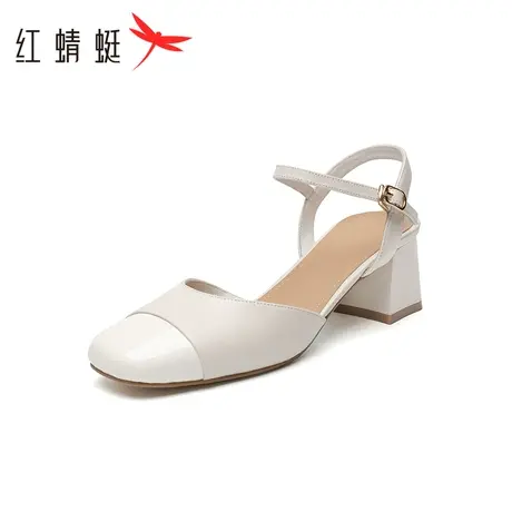 红蜻蜓包头百搭凉鞋2023春夏新款女鞋粗跟通勤单鞋休闲中后空凉鞋商品大图