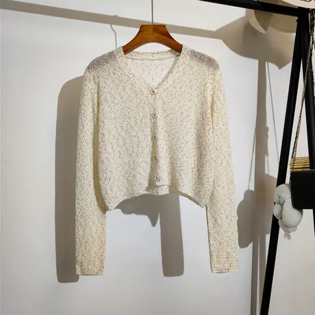 镂空针织开衫女春夏新款v领短款设计感吊带裙子外搭防晒披肩上衣图片