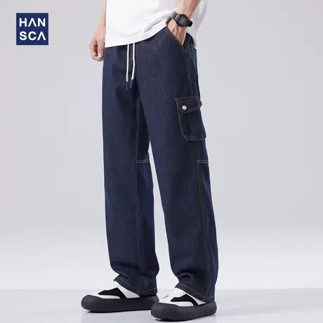 hansca工装牛仔裤男美式高街春季新款裤子直筒宽松阔腿大口袋长裤商品大图