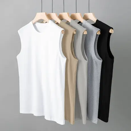 纯棉背心男士无袖t恤夏季薄款篮球跨栏健身外穿纯色白色运动坎肩商品大图