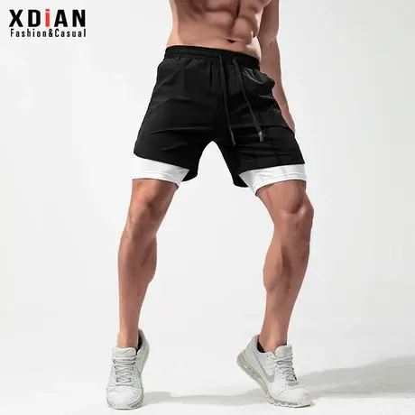 假两件运动短裤男跑步专用训练紧身压缩高弹力健身房打底裤三分裤商品大图