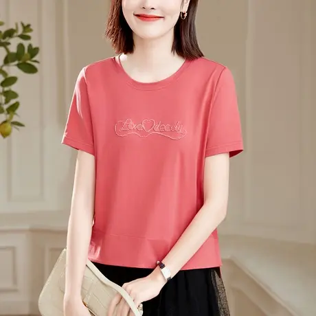 纯棉正肩t恤女夏装2023年新款时尚洋气设计感上衣服前短后长体恤商品大图