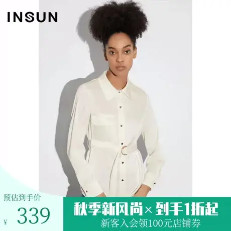 恩裳COVER2023年春款新款舒适缎面仿醋酸时尚宽松肩袢工装风衬衫图片