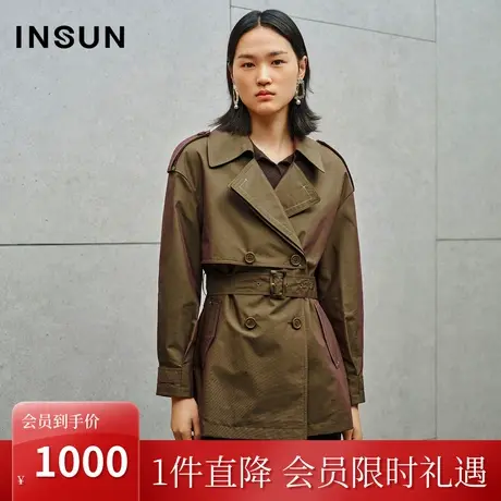 恩裳2023秋季新款经典涤棉混纺挺括抗皱一手长风衣外套女图片