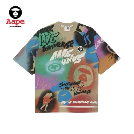 Aape旗舰店男装春夏涂鸦喷绘图案字母印花潮流短袖T恤1344XXK图片
