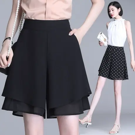 雪纺短裤女夏季薄款2023年宽松显瘦阔腿裤休闲五分裤夏天a字裙裤图片