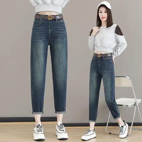 牛仔哈伦裤女秋季新款水洗复古时尚卷边小脚裤九分显高大码老爹裤商品大图