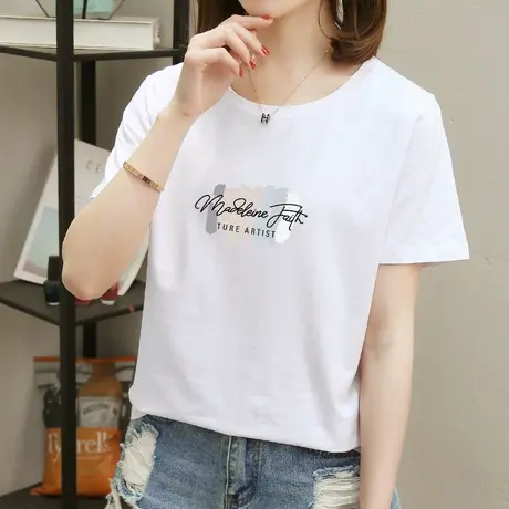 2件59.9元】圆领短袖T恤女纯棉韩范版2021夏季新款宽松体恤潮上衣图片