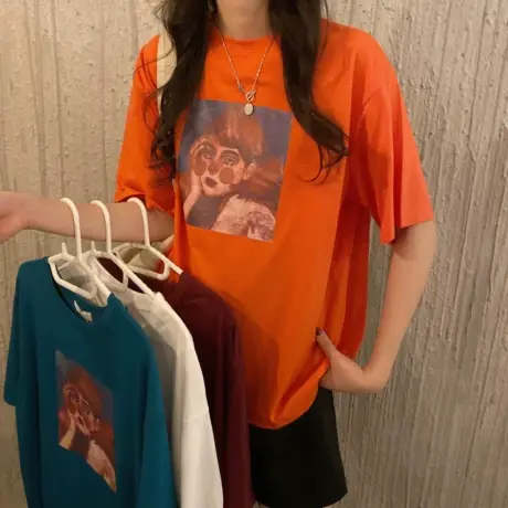 短袖t恤女宽松韩版2023年春夏装新款白色体恤女上衣服半袖t桖潮图片