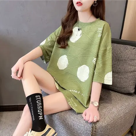 网红ins超火短袖t恤女夏韩版宽松大码女装中长款小众设计感上衣潮商品大图