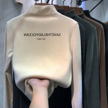 德绒打底衫女内搭秋冬季修身长袖t恤加绒加厚洋气保暖上衣服潮ins图片