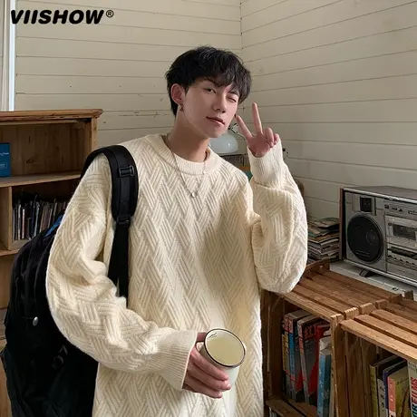 VIISHOW纯色简约打底毛衣男士秋冬季宽松高级感慵懒风针织衫线衣商品大图