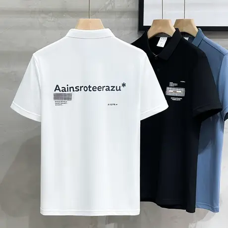 冰丝夏季新款男polo衫t恤上衣短袖翻领半袖潮流休闲时尚印花体恤商品大图